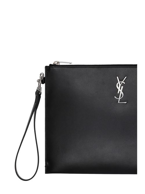 Pochette con placca logo in pelle SAINT LAURENT | 6676860SX0E1000